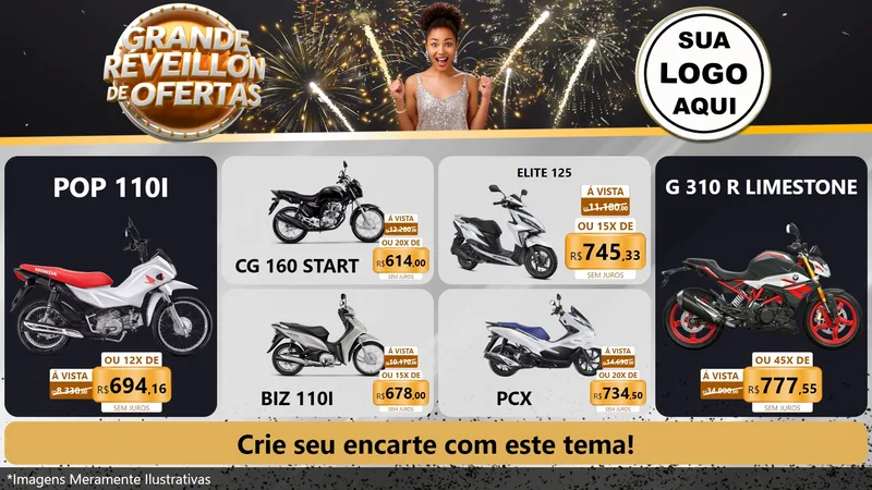 Modelo de TV para TV Horizontal com o tema Grande Réveillon de Ofertas para Concessionaria de Motos