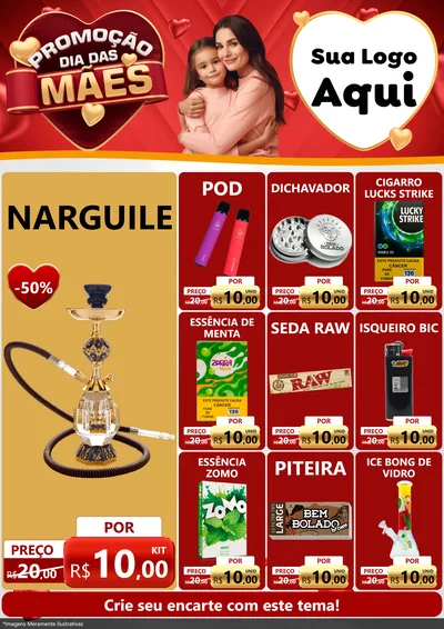 Modelo de Encarte para Encarte A4 Vertical com o tema Promoção Dia das Mães para Tabacaria