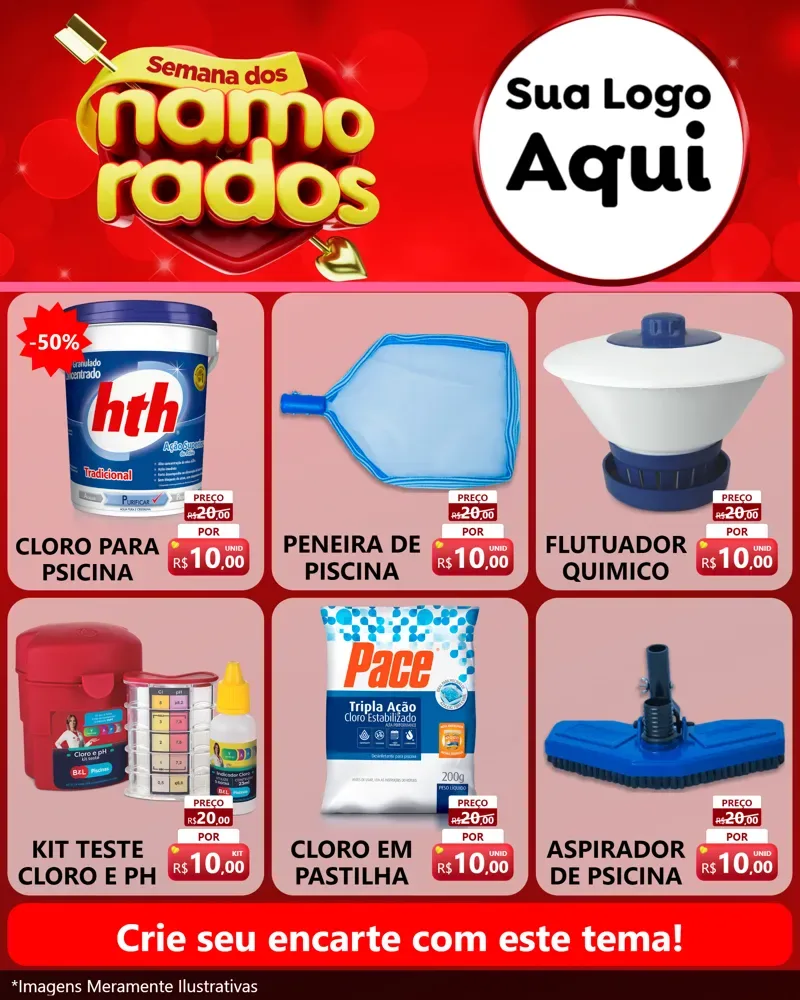 Modelo de Rede Social para Feed Instagram com o tema Semana dos namorados para Produtos para Piscina