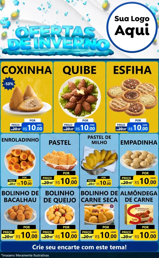 Modelo de Encarte para Encarte Grande com o tema Ofertas de Inverno para Salgadaria