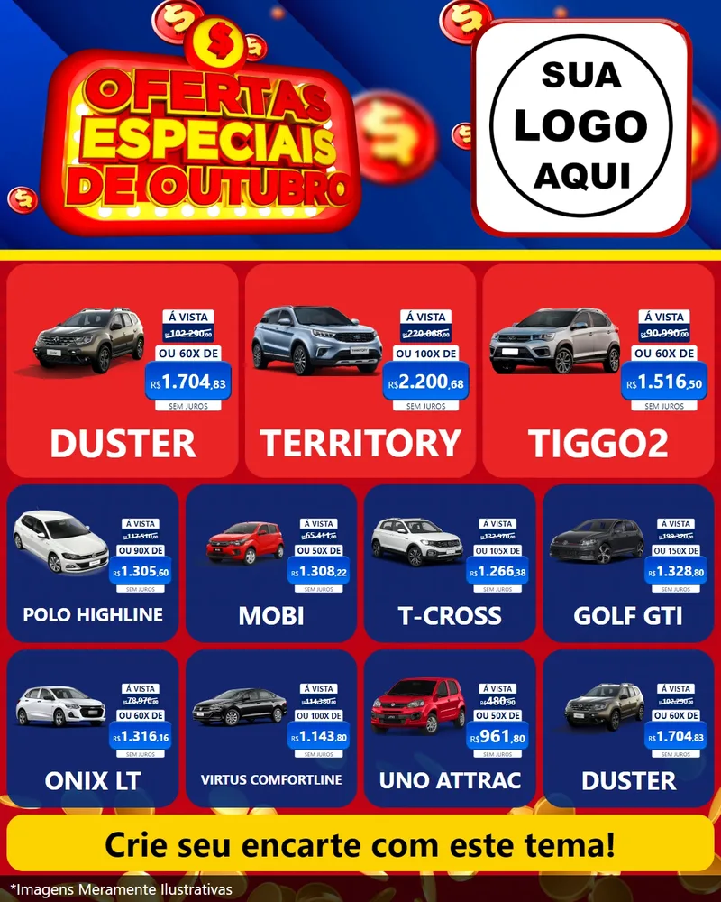 Modelo de Rede Social para Feed Instagram com o tema Ofertas Especiais de Outubro para Concessionaria de Carros