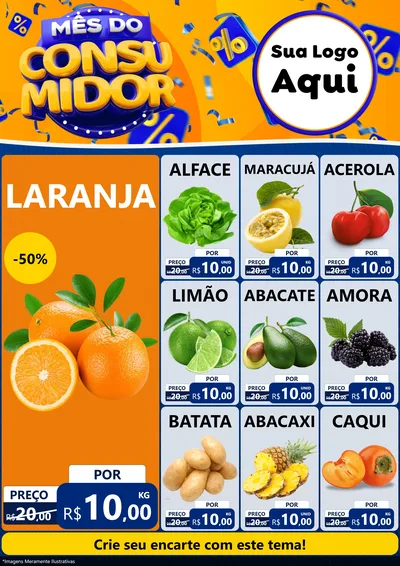 Modelo de Encarte para Encarte A4 Vertical com o tema Mês do Consumidor para Hortifrúti