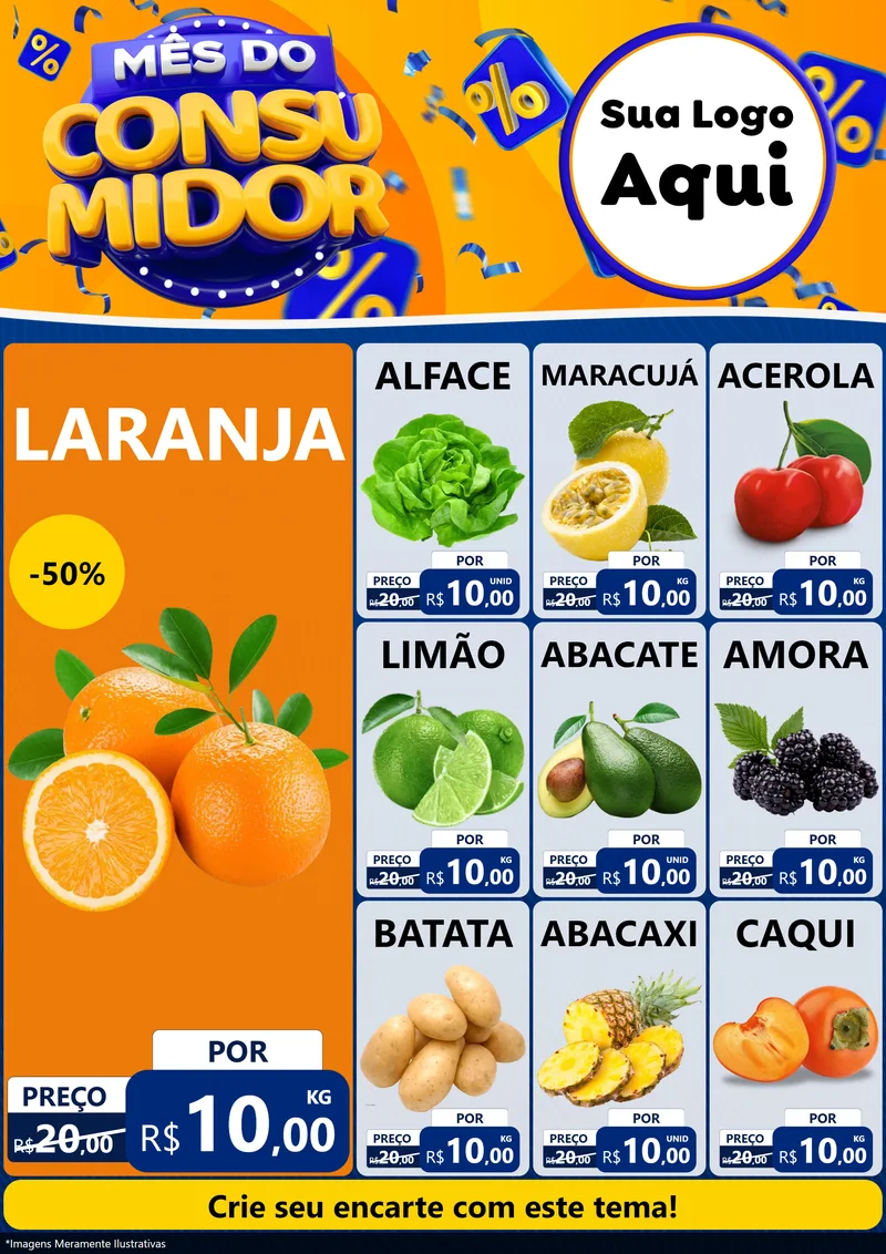 Modelo de Encarte para Encarte A4 Vertical com o tema Mês do Consumidor para Hortifrúti