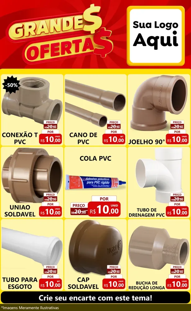 Modelo de Encarte para Encarte Grande com o tema Grandes Ofertas para Tubos e conexões