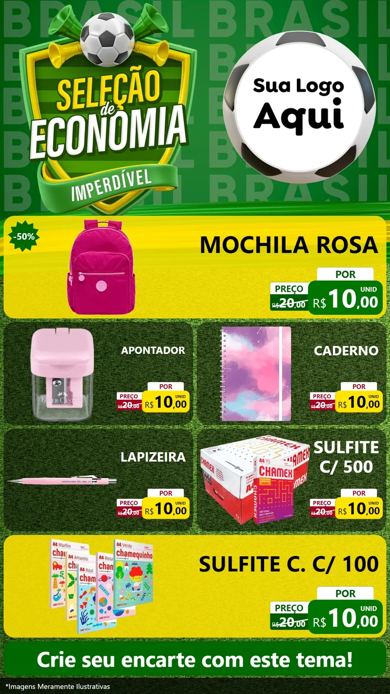 Modelo de TV para TV Vertical com o tema Seleção de Economia - Copa para Papelaria