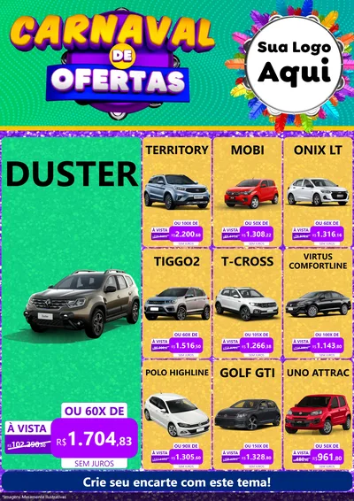 Modelo de Encarte para Encarte A4 Vertical com o tema Carnaval de Ofertas para Concessionaria de Carros