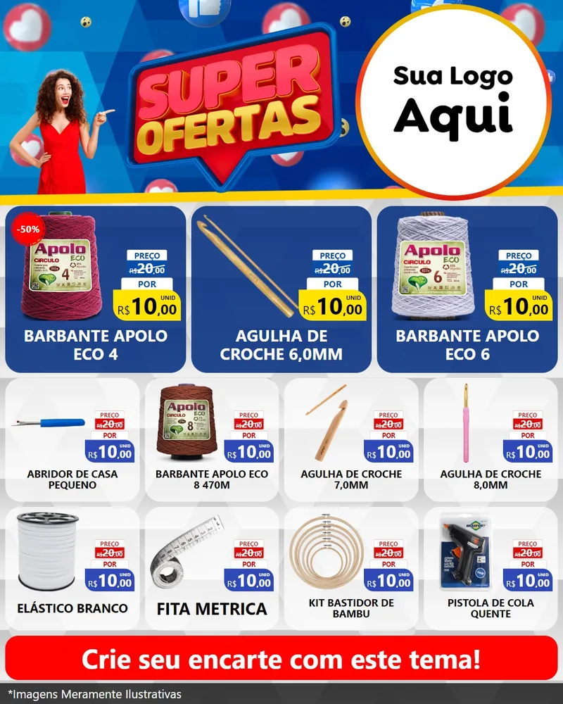 Modelo de Rede Social para Feed Instagram com o tema Super Ofertas para Armarinho e Aviamentos