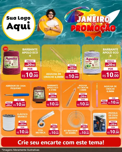 Modelo de Rede Social para Feed Instagram com o tema Janeiro de Promoção para Armarinho e Aviamentos