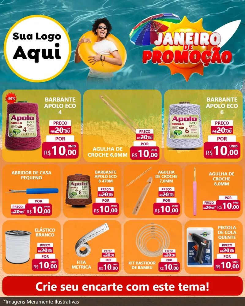 Modelo de Rede Social para Feed Instagram com o tema Janeiro de Promoção para Armarinho e Aviamentos