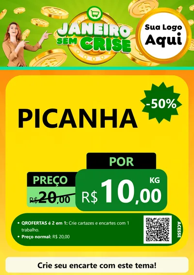 Modelo de Cartaz para Cartaz A4 Vertical com o tema Janeiro Sem Crise para Açougue