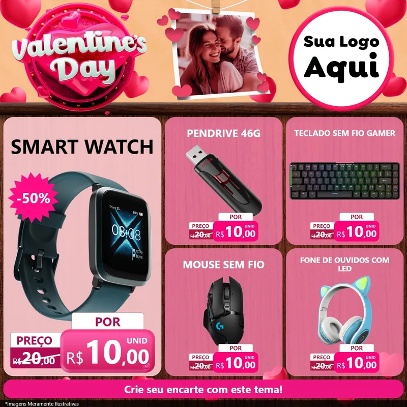 Modelo de Rede Social para Feed Facebook com o tema Valentine's Day para Informática