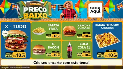 Modelo de TV para TV Horizontal com o tema Arraiá de Preço Baixo - Junina para Hamburgueria
