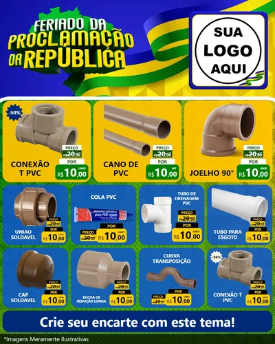 Modelo de Rede Social para Feed Instagram com o tema Feriado da Proclamação da República para Tubos e conexões