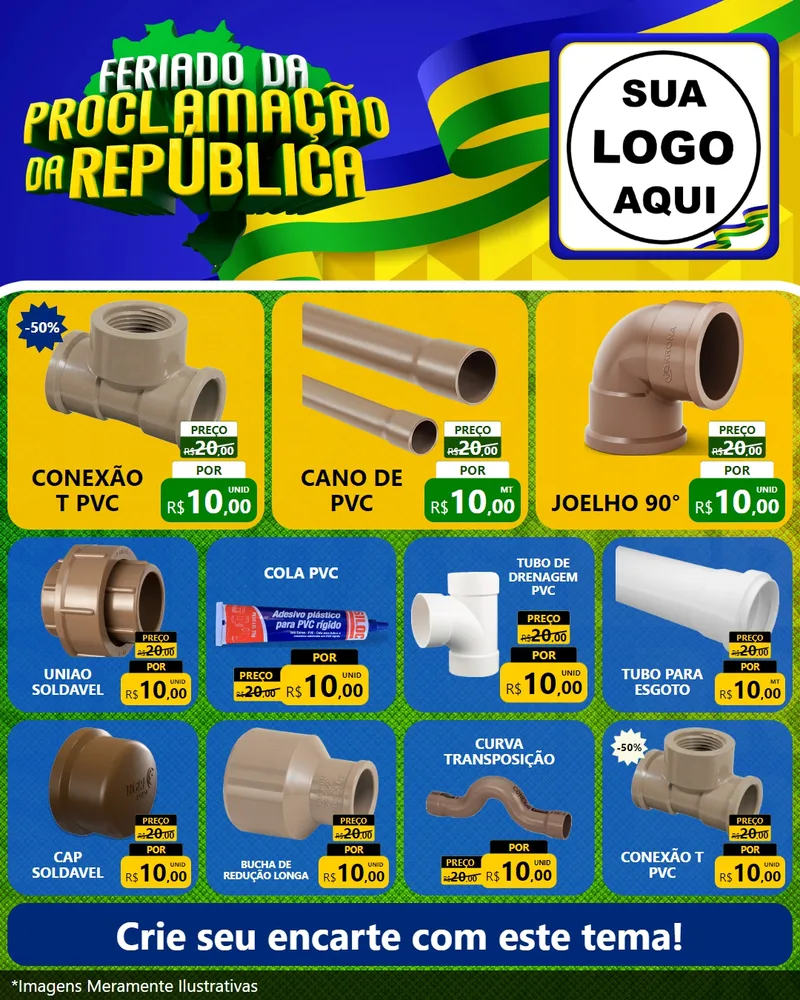 Modelo de Rede Social para Feed Instagram com o tema Feriado da Proclamação da República para Tubos e conexões