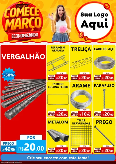 Modelo de Encarte para Encarte A4 Vertical com o tema Comece Março Economizando para Ferragens