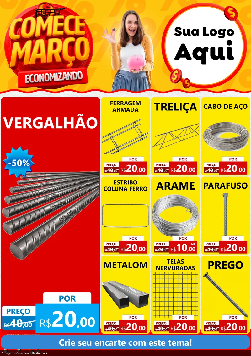 Modelo de Encarte para Encarte A4 Vertical com o tema Comece Março Economizando para Ferragens