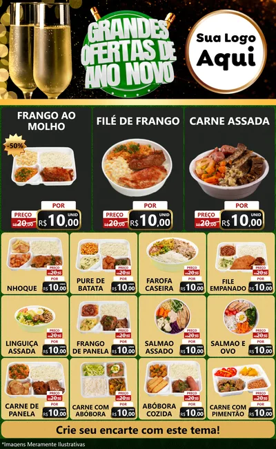 Modelo de Encarte para Encarte Grande com o tema Grandes Ofertas de Ano Novo para Restaurante
