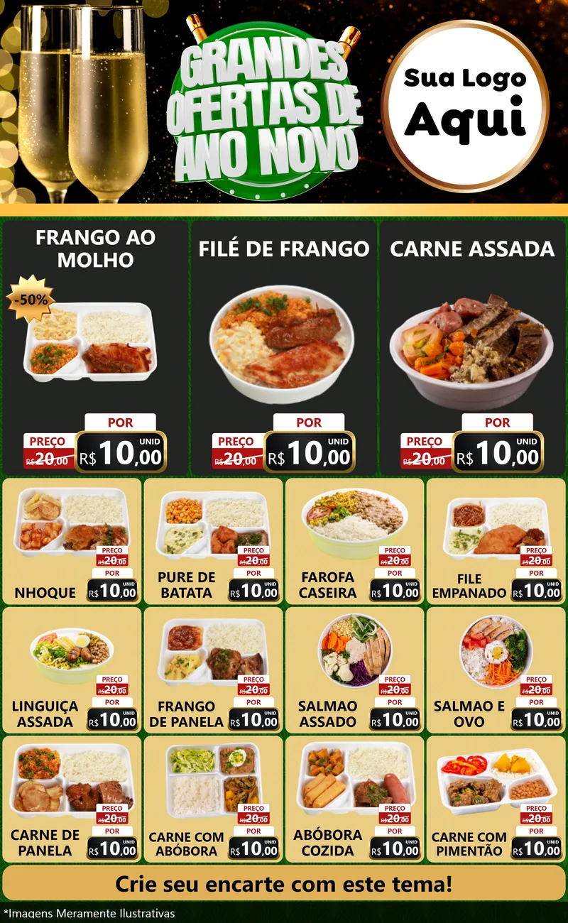 Modelo de Encarte para Encarte Grande com o tema Grandes Ofertas de Ano Novo para Restaurante