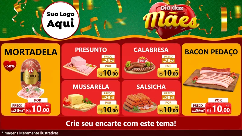 Modelo de TV para TV Horizontal com o tema Dia das Mães para Frios e Laticínios