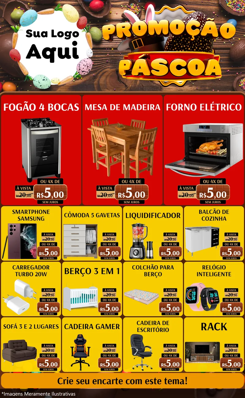Modelo de Encarte para Encarte Grande com o tema Promoção Páscoa para Móveis e Eletro