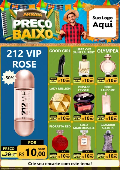 Modelo de Encarte para Encarte A4 Vertical com o tema Arraiá de Preço Baixo - Junina para Perfumes