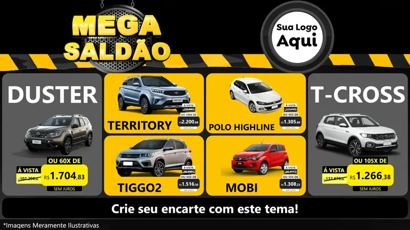 Modelo de TV para TV Horizontal com o tema Mega Saldão para Concessionaria de Carros
