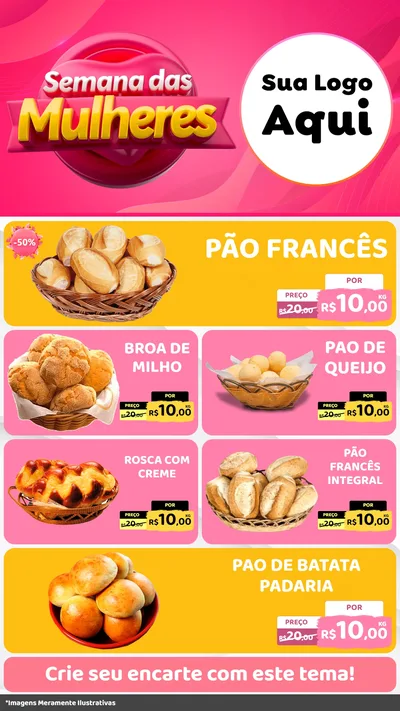 Modelo de TV para TV Vertical com o tema Semana das Mulheres para Padaria