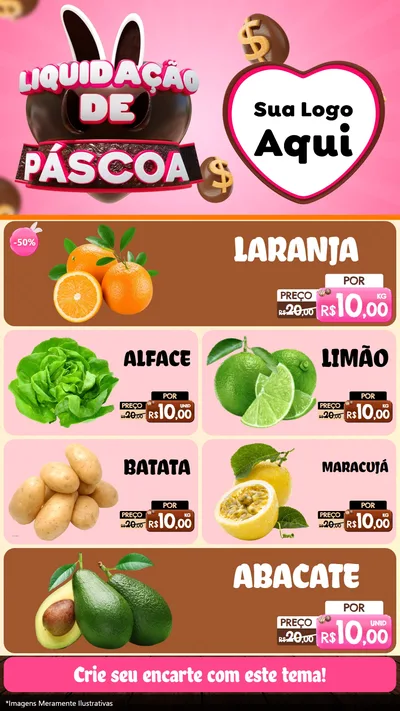 Modelo de TV para TV Vertical com o tema Liquidação de Páscoa para Hortifrúti