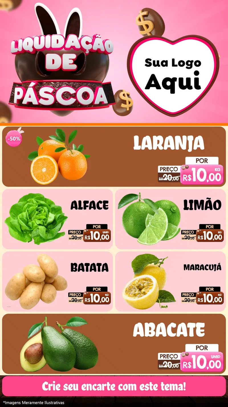 Modelo de TV para TV Vertical com o tema Liquidação de Páscoa para Hortifrúti