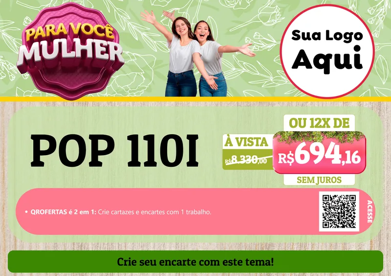 Modelo de Cartaz para Cartaz A4 Horizontal com o tema Para Você Mulher para Concessionaria de Motos