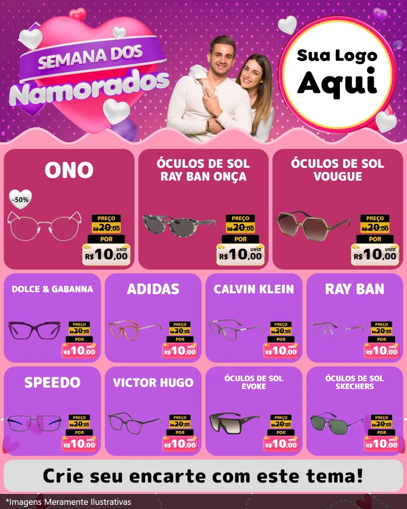 Modelo de Rede Social para Feed Instagram com o tema Semana dos Namorados para Óticas
