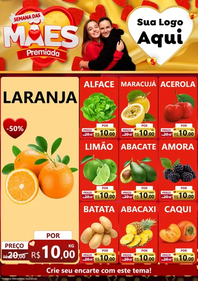 Modelo de Encarte para Encarte A4 Vertical com o tema Semana das Mães Premiada para Hortifrúti
