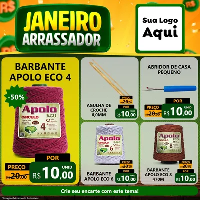 Modelo de Rede Social para Feed Facebook com o tema Janeiro Arrasador para Armarinho e Aviamentos