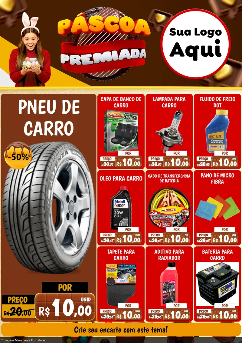 Modelo de Encarte para Encarte A4 Vertical com o tema Páscoa Premiada para Auto peças