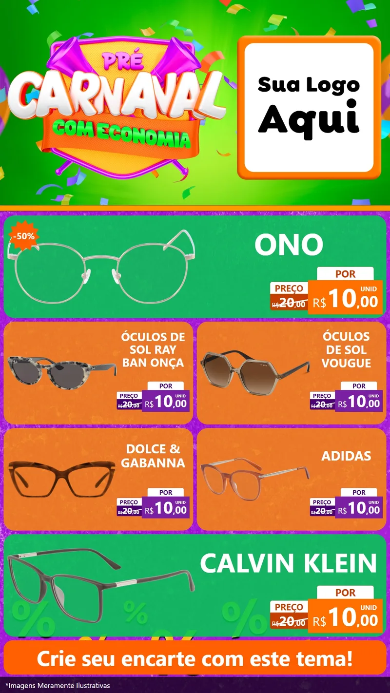 Modelo de TV para TV Vertical com o tema Pré-Carnaval Com Economia para Óticas