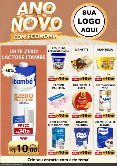 Modelo de Encarte para Encarte A4 Vertical com o tema Ano Novo Com Economia para Frios e Laticínios