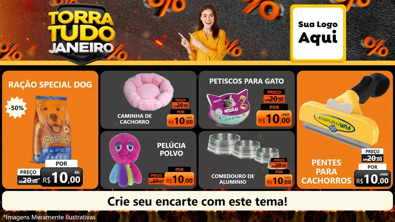 Modelo de TV para TV Horizontal com o tema Torra Tudo Janeiro para Pet Shop