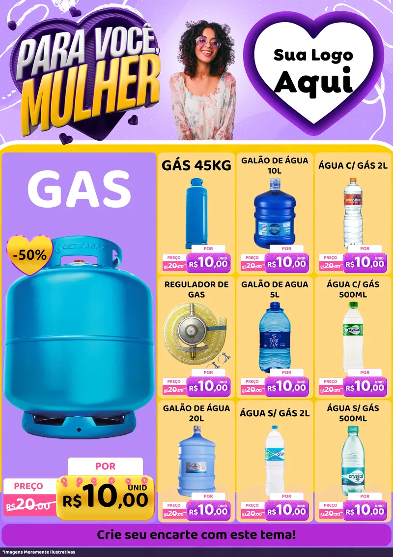 Modelo de Encarte para Encarte A4 Vertical com o tema Para Você, Mulher para Água e gás