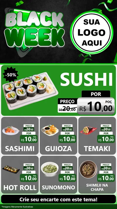 Modelo de Rede Social para Stories com o tema Black Week para Comida japonesa