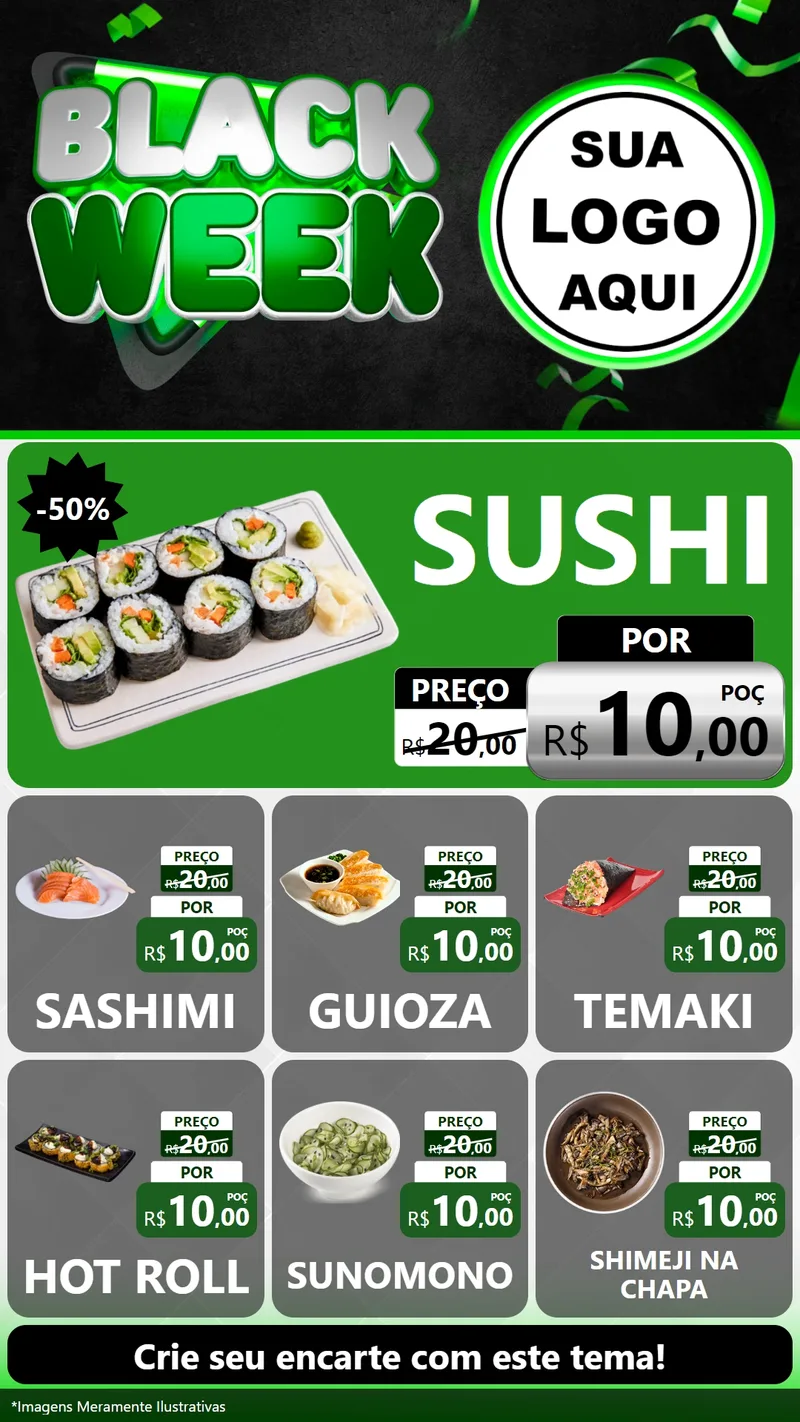 Modelo de Rede Social para Stories com o tema Black Week para Comida japonesa
