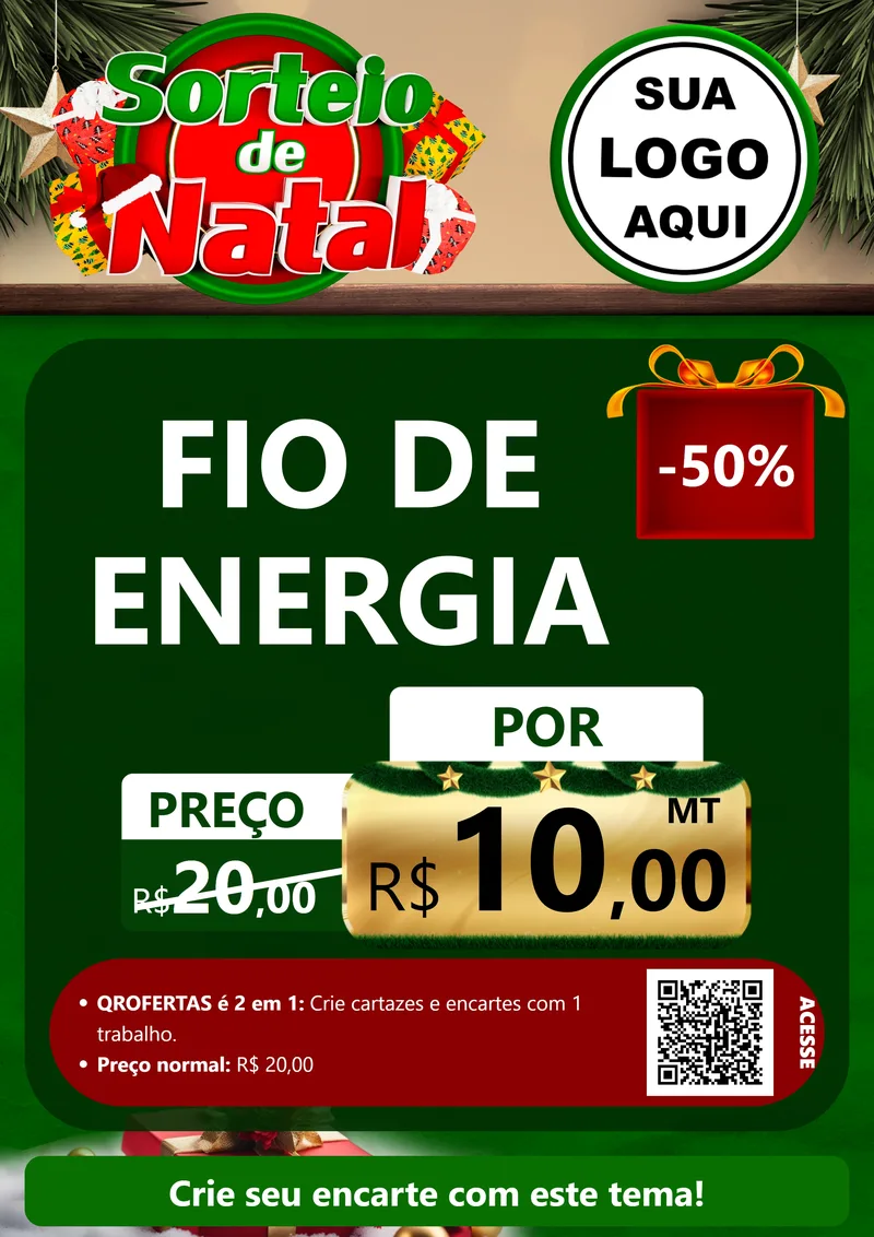 Modelo de Cartaz para Cartaz A4 Vertical com o tema Sorteio de Natal para Materiais Elétricos