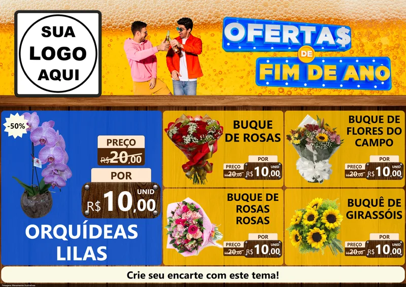 Modelo de Encarte para Encarte A4 Horizontal com o tema Ofertas de Fim de Ano para Floricultura e jardim