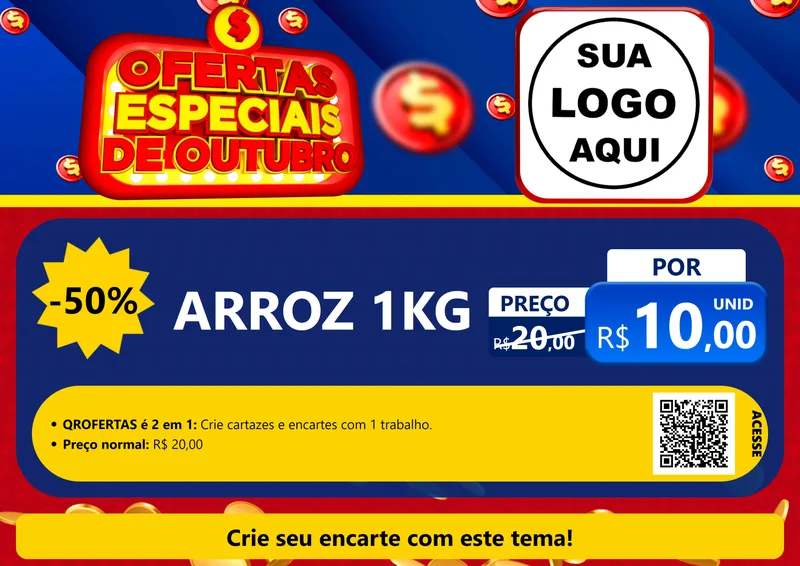 Modelo de Cartaz para Cartaz A4 Horizontal com o tema Ofertas Especiais de Outubro para Supermercado