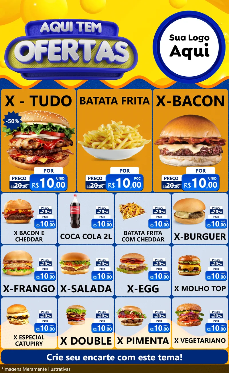 Modelo de Encarte para Encarte Grande com o tema Aqui Tem Ofertas para Hamburgueria