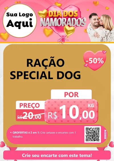 Modelo de Cartaz para Cartaz A4 Vertical com o tema Dia dos Namorados para Pet Shop