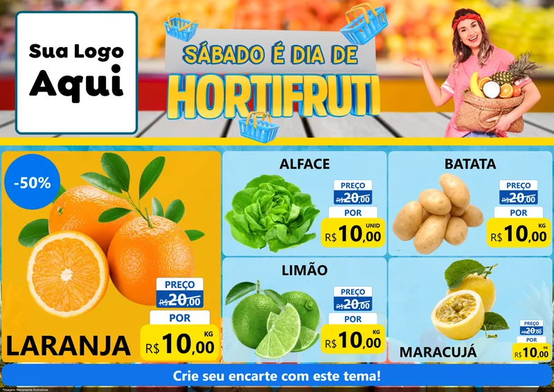 Modelo de Encarte para Encarte A4 Horizontal com o tema Sábado É Dia de Hortifruti para Hortifrúti