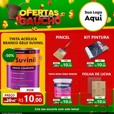 Modelo de Rede Social para Feed Facebook com o tema Ofertas Semana Do Gaúcho para Tintas e Ferramentas