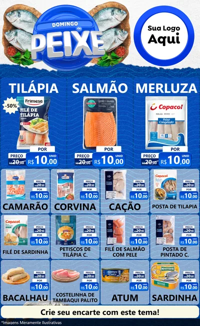 Modelo de Encarte para Encarte Grande com o tema Domingo do Peixe para Peixaria