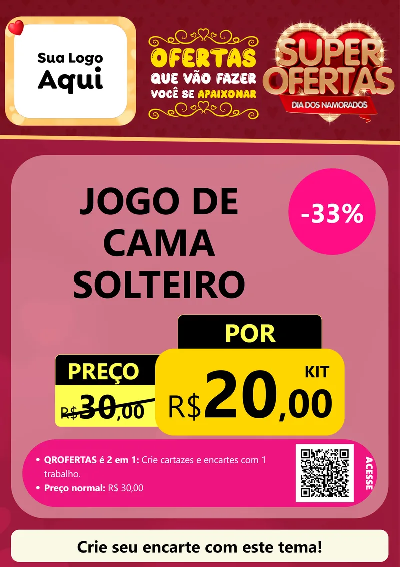 Modelo de Cartaz para Cartaz A4 Vertical com o tema Dia dos Namorados para Cama, Mesa e Banho