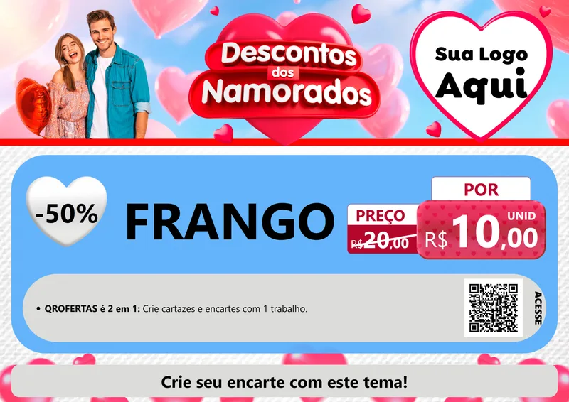 Modelo de Cartaz para Cartaz A4 Horizontal com o tema Descontos dos Namorados para Assados